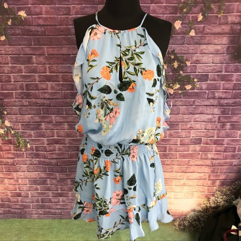 Parker Williame Silk Floral Smocked Halter Dress M
